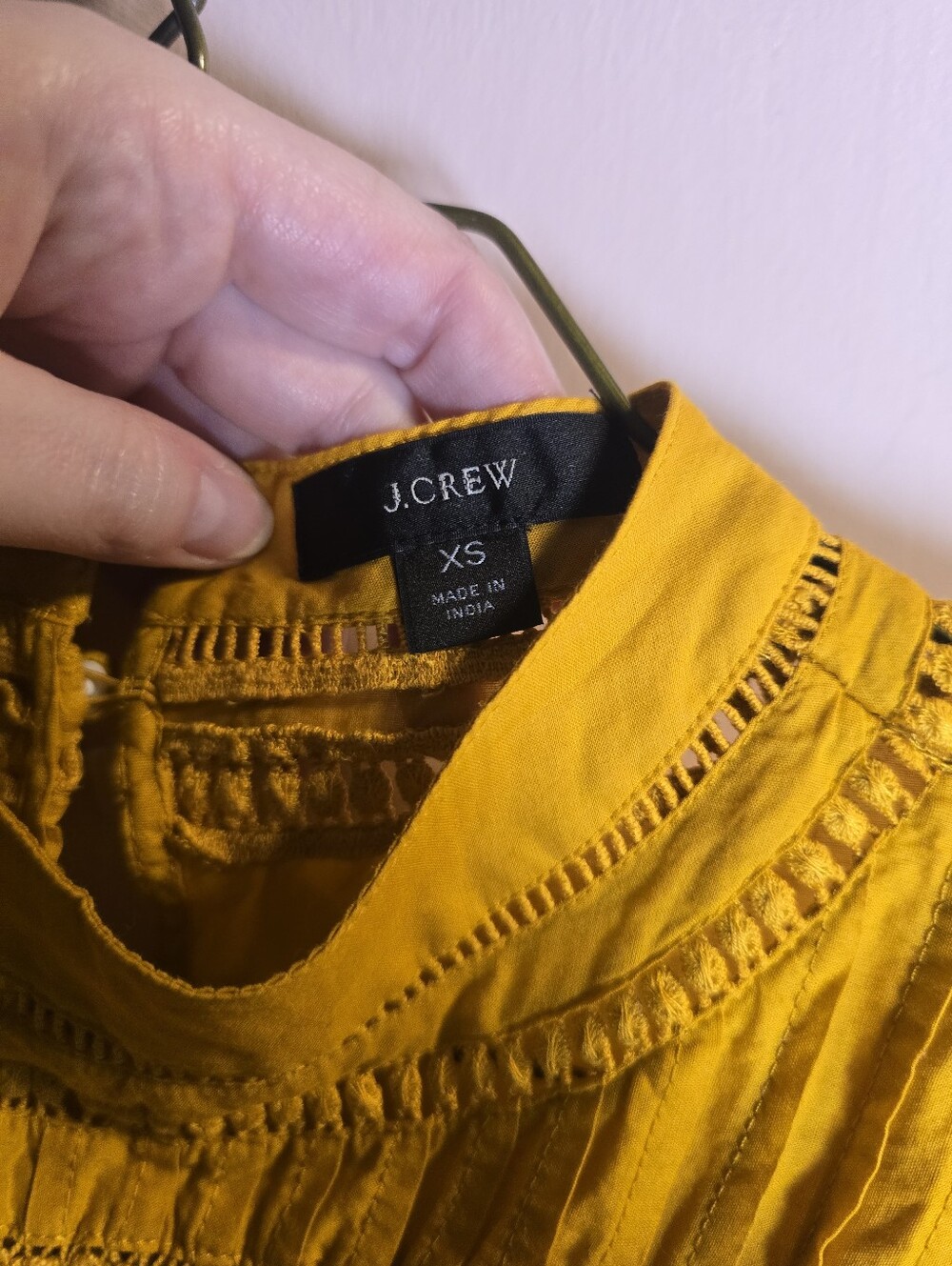 J. Crew Mustard Yellow Embroidered Flutter Sleeve Top Size XS - Picture 5 of 6